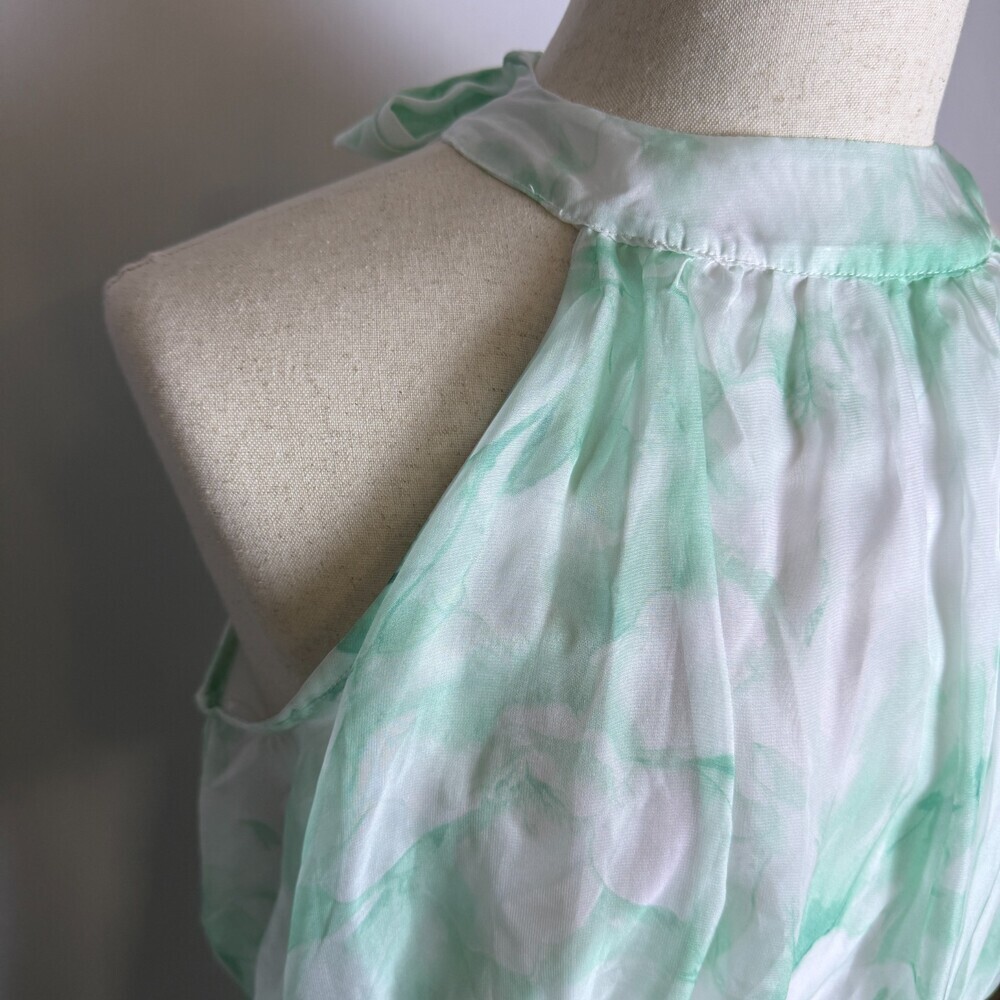 Cato Mint Green & White Floral Halter Neck Dress Sz L Easter Spring Knee Length - Picture 3 of 16